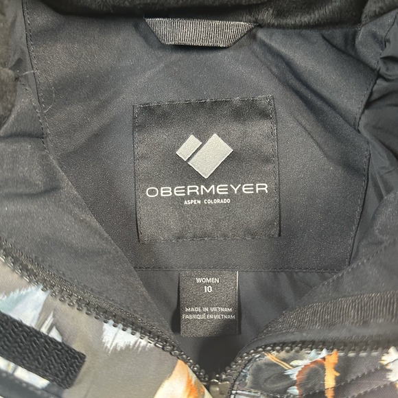 Obermeyer Tuscany II Ski Jacket Womens 10 Abstract Faux Fur Trim Hood Insulated - Picture 2 of 12